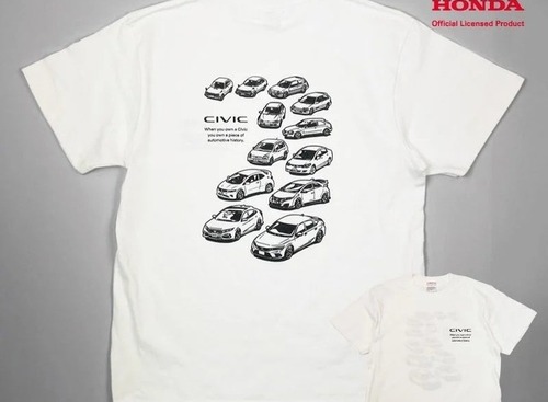 シビック歴代モデル勢揃い！「CIVIC ヒストリーTシャツ」…丹波屋栃木くらしっく 画像