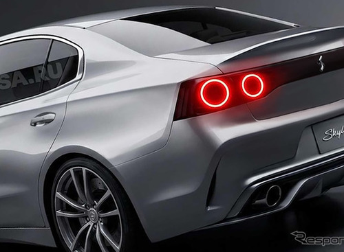 日産『スカイライン』次期型への期待高まる…丸型4灯のテールランプ、Skyline“ロゴ 画像