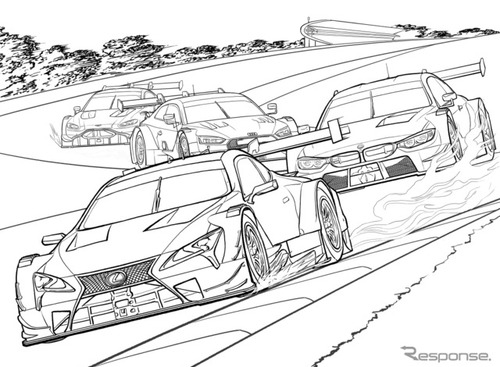 レクサス　ぬり絵「SUPER GTとDTMとの交流戦を再現」自宅で過ごすために 画像