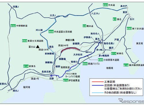 東名 大井松田IC～御殿場ICのリニューアル工事、2023年1月10日からは下り線右ルートを閉鎖 画像