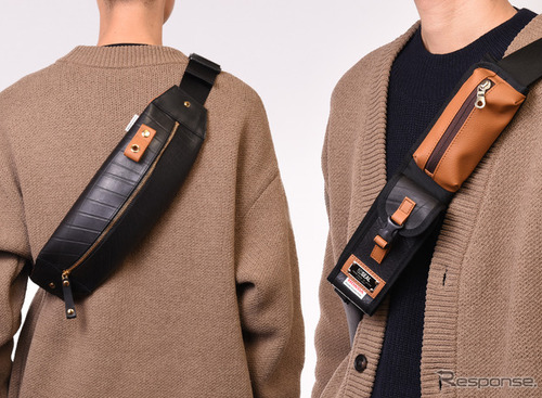 廃タイヤとシートカバーをアップサイクル、ショルダーパッドとボディバッグ 画像