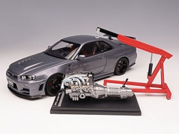 R34型スカイラインGT-R、1/18スケールミニカー発売…ディスプレイエンジン付属