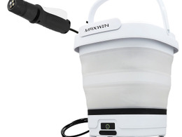 電源・水道不要でどこでも洗車！ 折りたたみバケツ一体型「モバイルシャワー」が進化