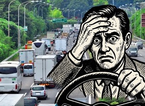 高速道路渋滞「20km」、上を行くか下を行くか 画像