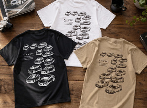 歴代ホンダ・シビック、公認ライセンス「Tシャツ」新色が登場！　CIVICヒストリーTシャツ　新色ブラック・ダークベージュ　予約開始 画像