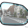 貼り付けたときのイメージ。貼り付け時に多少ずれても問題ないようにフィルム形状をミラー面より約5㎜内側に