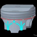 HKSの最新ピストン技術（開発中）：スカート部への潤滑油 供給イメージ