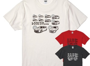 三菱・ランサーエボリューション、歴代モデルのイラスト「Tシャツ」発売…三菱公認ライセンス商品 画像