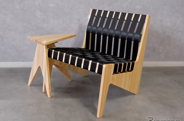 シートベルトの廃材を利用したラウンジチェア「TOR-01 - Belt Chair Lounge set -black-Clear-hinoki」