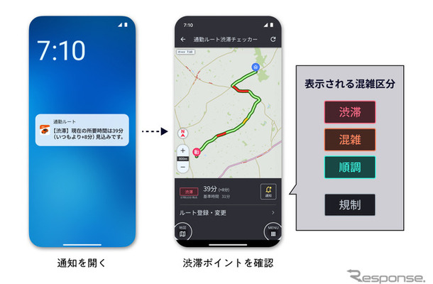 「通勤ルート渋滞チェッカー」の提供を開始したauカーナビ