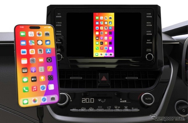 『Kadimura・Smart Car Player ミラーリングケーブル（KD-279）』にてスマホのミラーリングをしているところ。