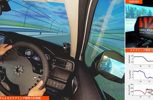 ドライビングシミュレータによる把持力計による測定の様子