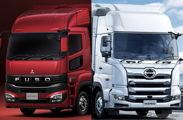 2026年4月に経営統合を予定している三菱ふそうトラック・バスと日野自動車の大型トラック