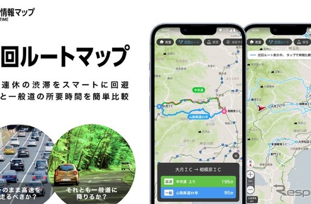 『渋滞情報マップ by NAVITIME』で高速と一般道の所要時間が比較できる「迂回ルートマップ」機能を提供開始