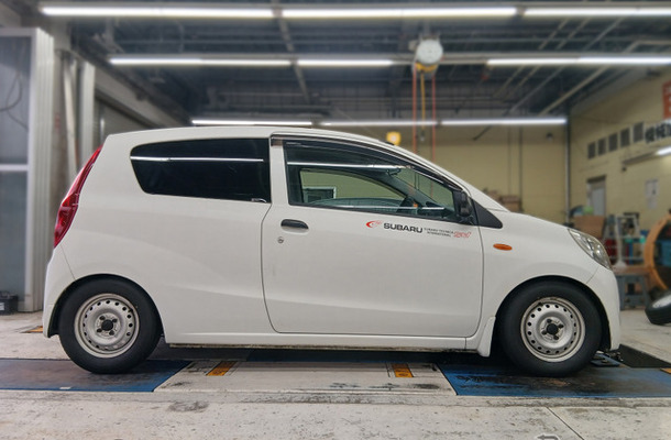 テイン フレックスZ　スバル・プレオ装着例（基準車高純正比：フロント 60mmダウン / リア 65mmダウン）