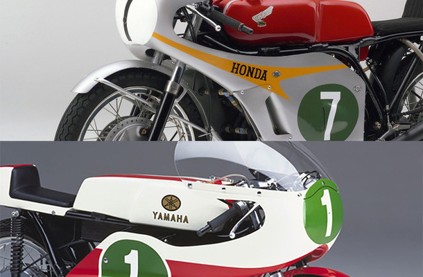 ホンダ RC166（1966年）とヤマハ RD56（1965年）