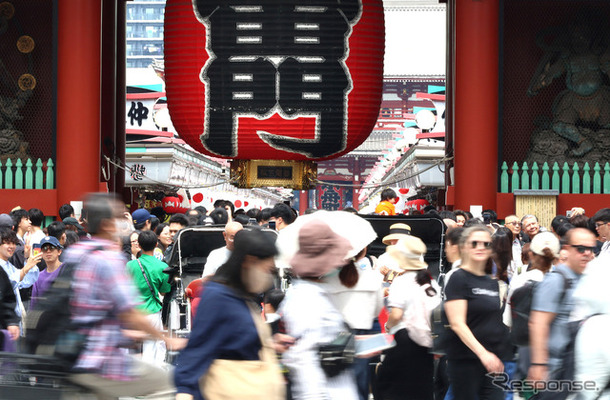 上半期の訪日客2108万4800人、コロナ禍以来の前年割れに。写真は訪日客でにぎわう浅草