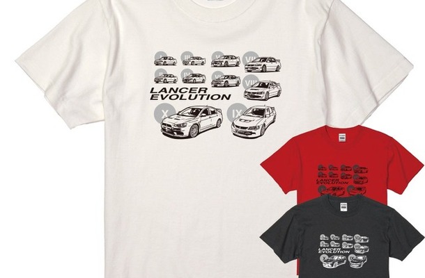 三菱『ランサーエボリューション』（ランエボ）のイラストがプリントされたTシャツ