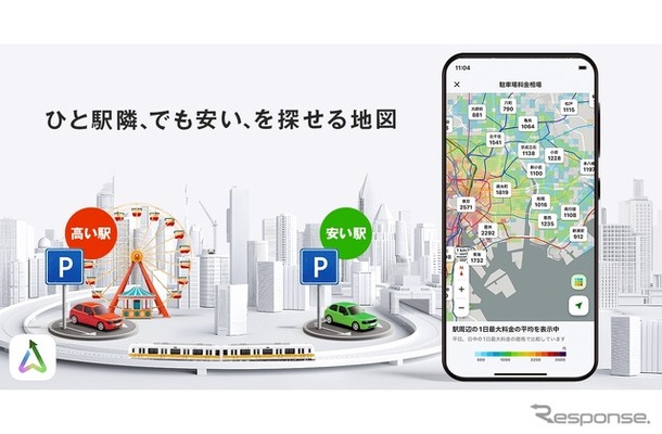 『NAVITIMEドライブサポーター』で、駅周辺やエリアごとの駐車場料金相場を地図上で視覚的に比較できる「駐車場料金相場マップ」