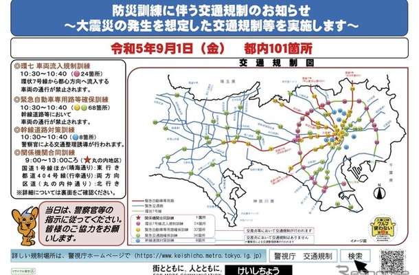 9月1日、東京都内での防災訓練に伴う交通規制