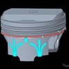 HKSの最新ピストン技術（開発中）：スカート部への潤滑油 供給イメージ