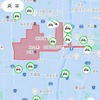 祇園祭期間中のジオフェンシング制御の様子（Limeアプリ画面。赤い部分は走行禁止エリアでジオフェンシング制御がかかっている）