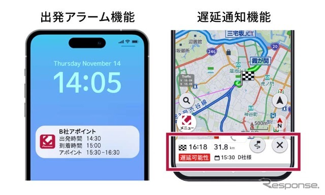 出発アラーム／遅延の可能性表示