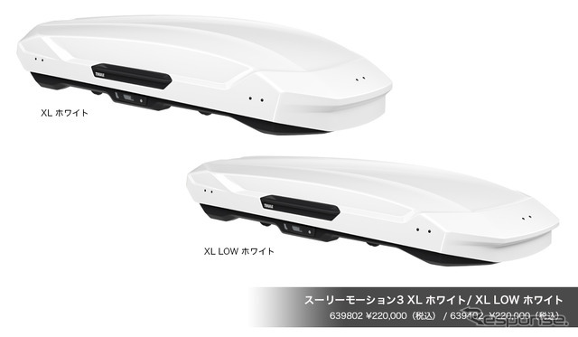 デザインと積載性を両立させたルーフボックス「スーリー・モーション3」に限定ホワイトカラーが2サイズで登場