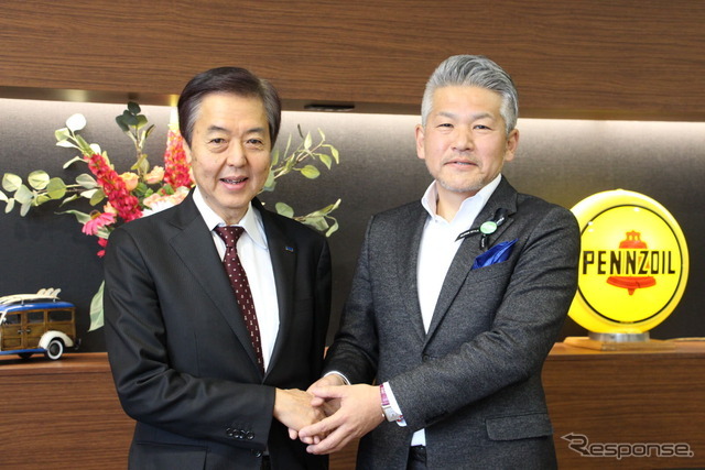 アルパインマーケティング代表取締役社長の岩渕和夫氏（左）と、ニューズ 代表の今村仁氏（右）
