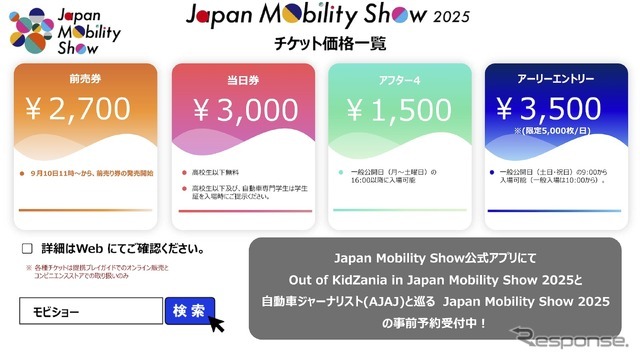 ジャパンモビリティショー2025：チケット価格