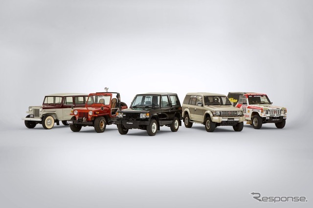 『パジェロ』の初代モデルと2代目モデルのほか、『パジェロ』の礎的な存在であった『J11デリバリ・ワゴン』、『パジェロ』のコンセプトカーである『パジェロⅠ』、初代『パジェロ』のダカールラリー優勝車