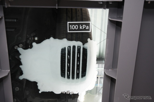 タイヤ接地状態を路面側から確認できる　タイヤ空気圧100kPaの状態