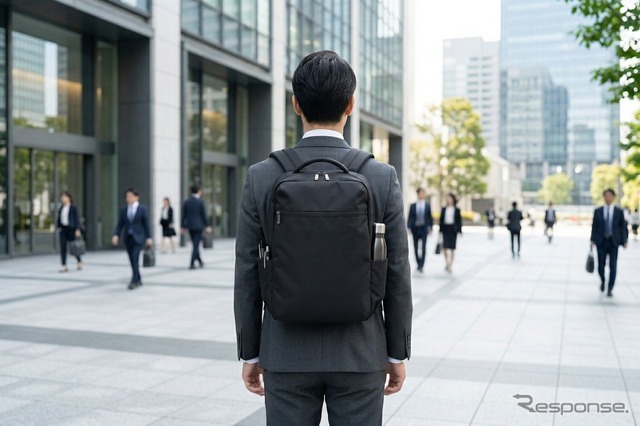 自動車のサスペンション構造を応用することで体感重量を約40%軽減する「無重力リュック」