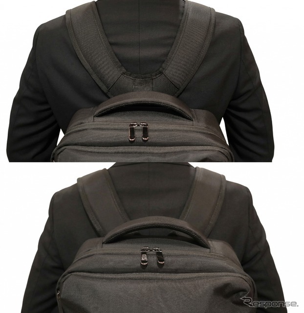 自動車のサスペンション構造を応用することで体感重量を約40%軽減する「無重力リュック」