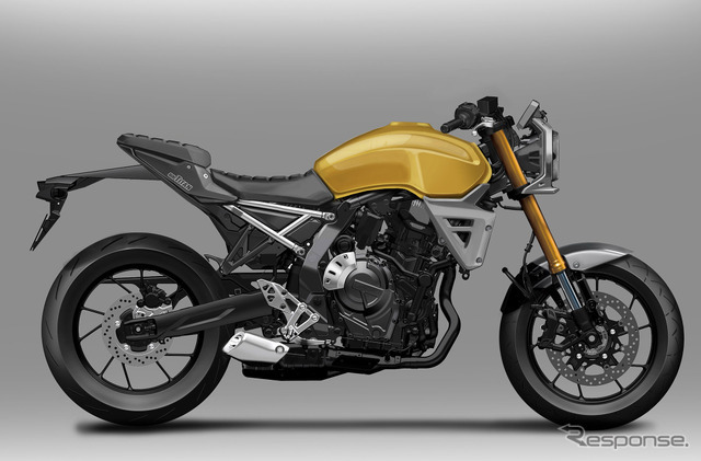 完成一歩手前のスズキ GSX-8Tのデザインスケッチ。リアには「800TITAN」の文字が。