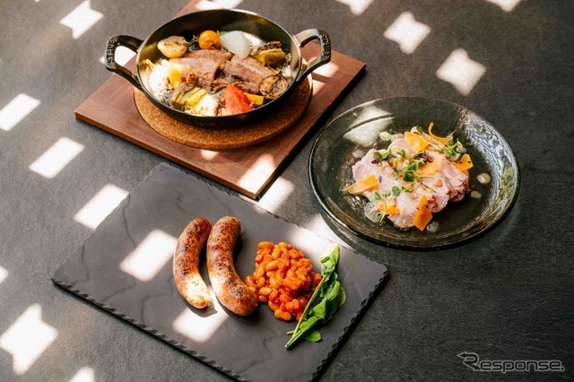 （常陸の輝き）左からベーコン野菜とラクレットチーズソース、ソーセージ 白いんげん豆、ジャンボンブラン エシャロットヴィネグレット