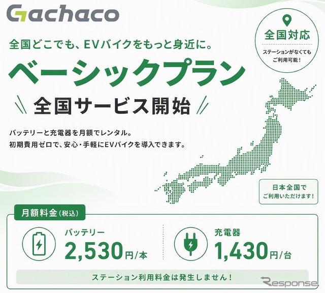 ガチャコがEVバイク向けバッテリーレンタル「ベーシックプラン」全国展開