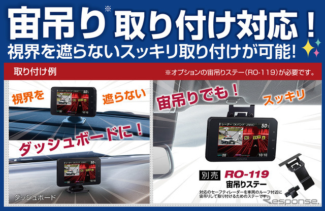 別売りのステーを使用して宙吊り取り付けも可能