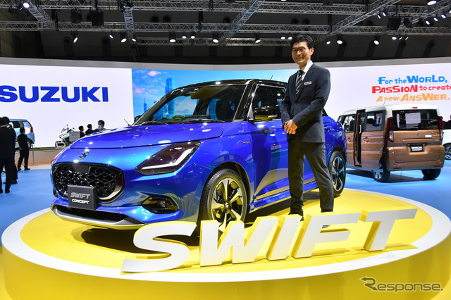 スイフトコンセプトCMFデザイン担当の鈴木正哉さん（ジャパンモビリティショー2023）