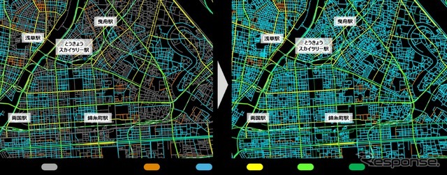 ゼンリンのネットワークデータ「Mobility based Network」内 速度規制情報の更新イメージ
