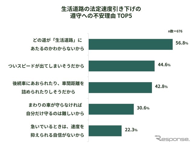 生活道路の法定速度引き下げの遵守への不安理由 TOP5