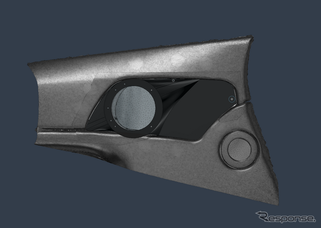 実際に3Dプリンターでツイーターパネルを作りAピラーに取り付けた例や、ドアにミッドレンジの取り付けパネルを設計した例。