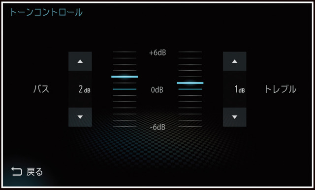 『ダイヤトーンサウンドナビ』に搭載されている「トーンコントロール」機能の調整画面。