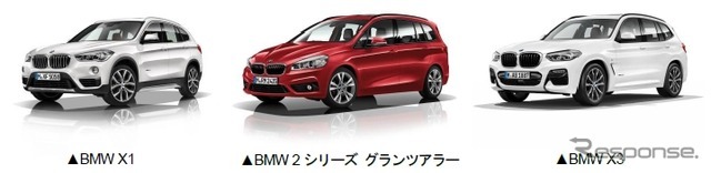 左から、BMW X1、2シリーズ グランツアラー、X3