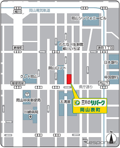 「三井のリパーク」岡山表町駐車場　地図