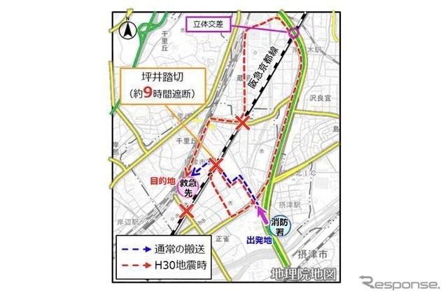 大阪北部地震での踏切の長時間遮断の発生