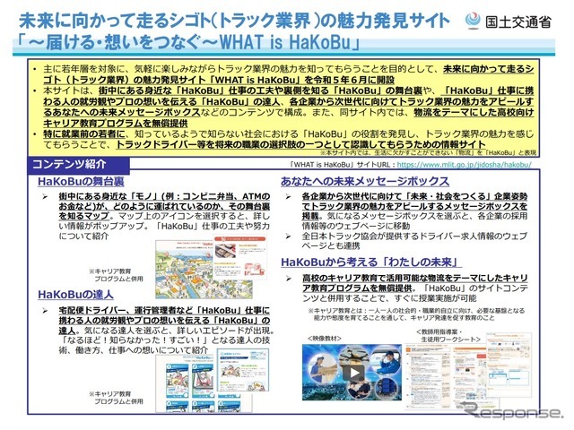 トラック業界魅力発見サイト「～届ける・想いをつなぐ～ WHAT is HaKoBu 」の概要