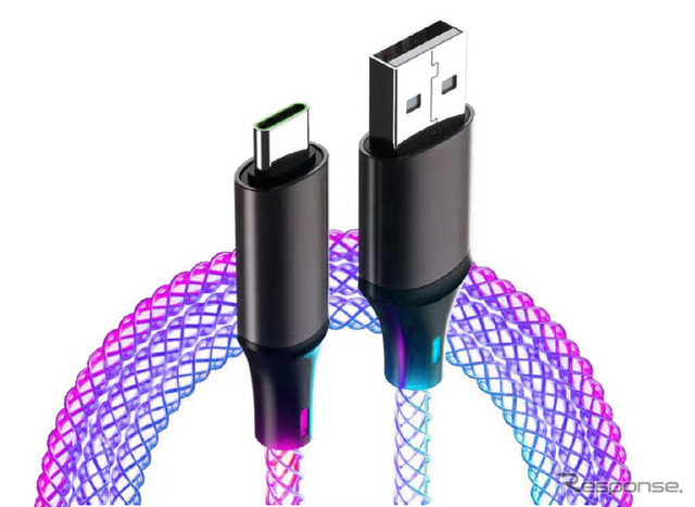 Kashimura・USB充電＆同期ケーブル 1.2m A-C レインボーLED（AJ-636）