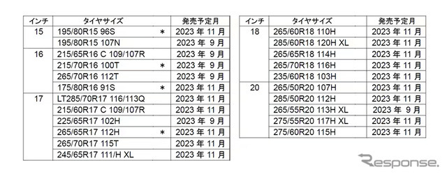 ホワイトレター対象商品 サイズ展開（22サイズ）　＊＝ブラックレターとの併売