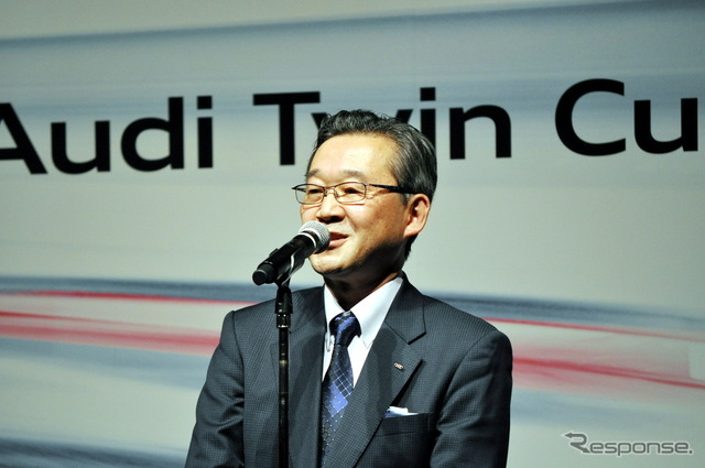 アウディジャパン斎藤徹代表取締役社長の挨拶。世界大会への全面的な支援を約束した